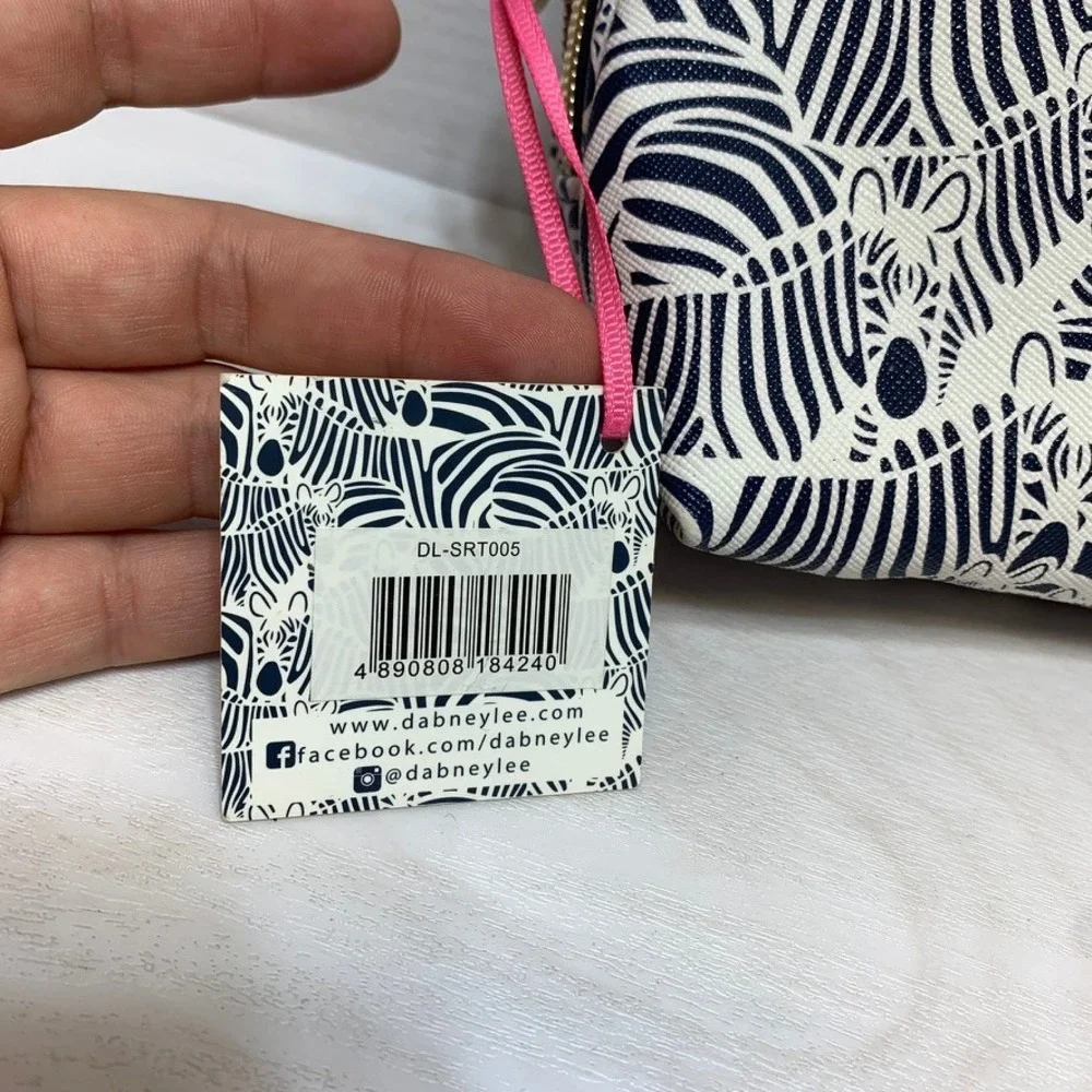 Dabney Lee Womens OS Cosmetic Bag Zebra Print‎ Navy Blue Travel Makeup Pouch NWT